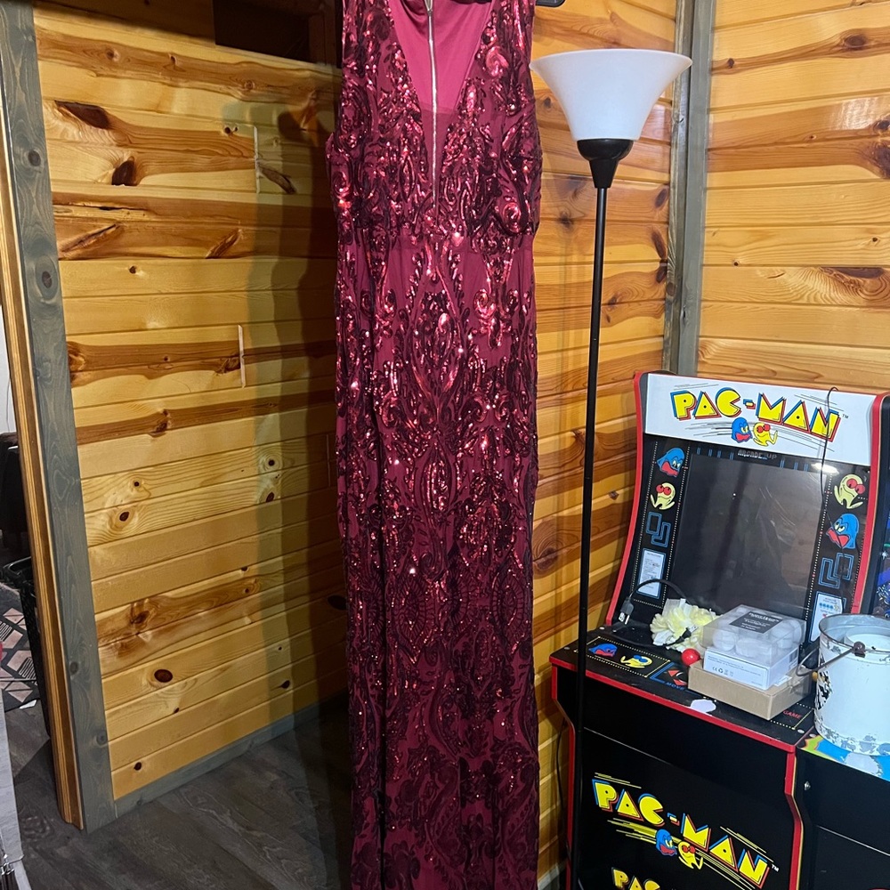 Elegant Burgundy Sequin Gown